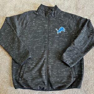 DETROIT LIONS Full Zip Jacket Fleece Sweatshirt NFL XL Gray Mock Neck Pockets